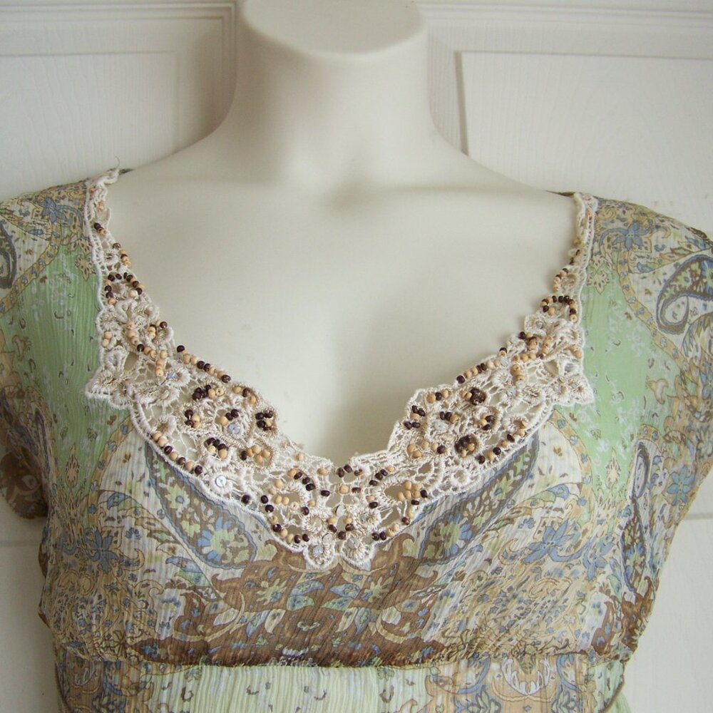 Elie Tahari Green Paisley Print Crinkled Silk Chi… - image 2